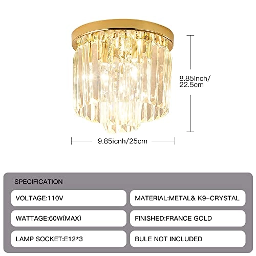 Modern Crystal Chandelier - French Gold 3-Lights