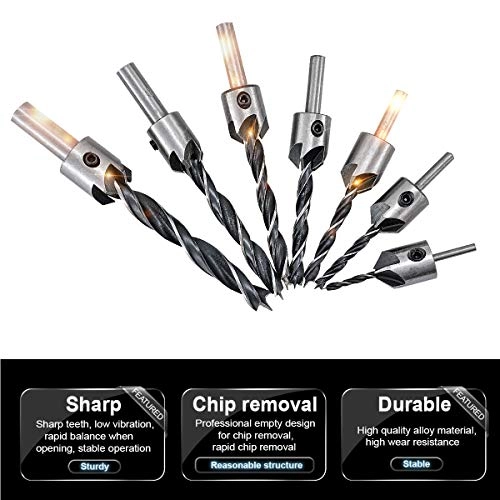 Countersink Drill Bit Set - High Speed Steel (HSS) 7 pieces 3 mm, 4 mm, 5 mm, 6 mm, 7 mm, 8 mm, 10 mm
