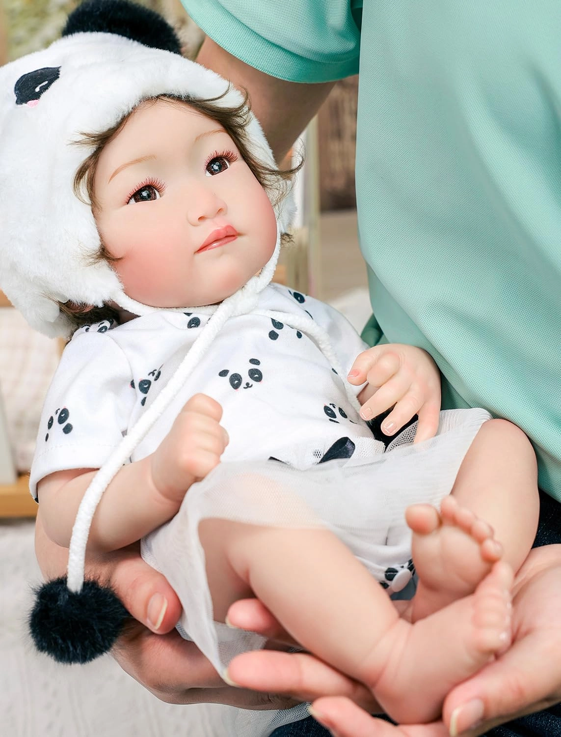 Reborn Baby Doll - 18 Inch Soft Body Asian Brown Glass Eyes Panda Outfit Ages 3+