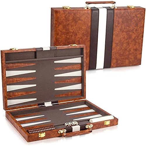 Backgammon Set - Brown Faux Leather