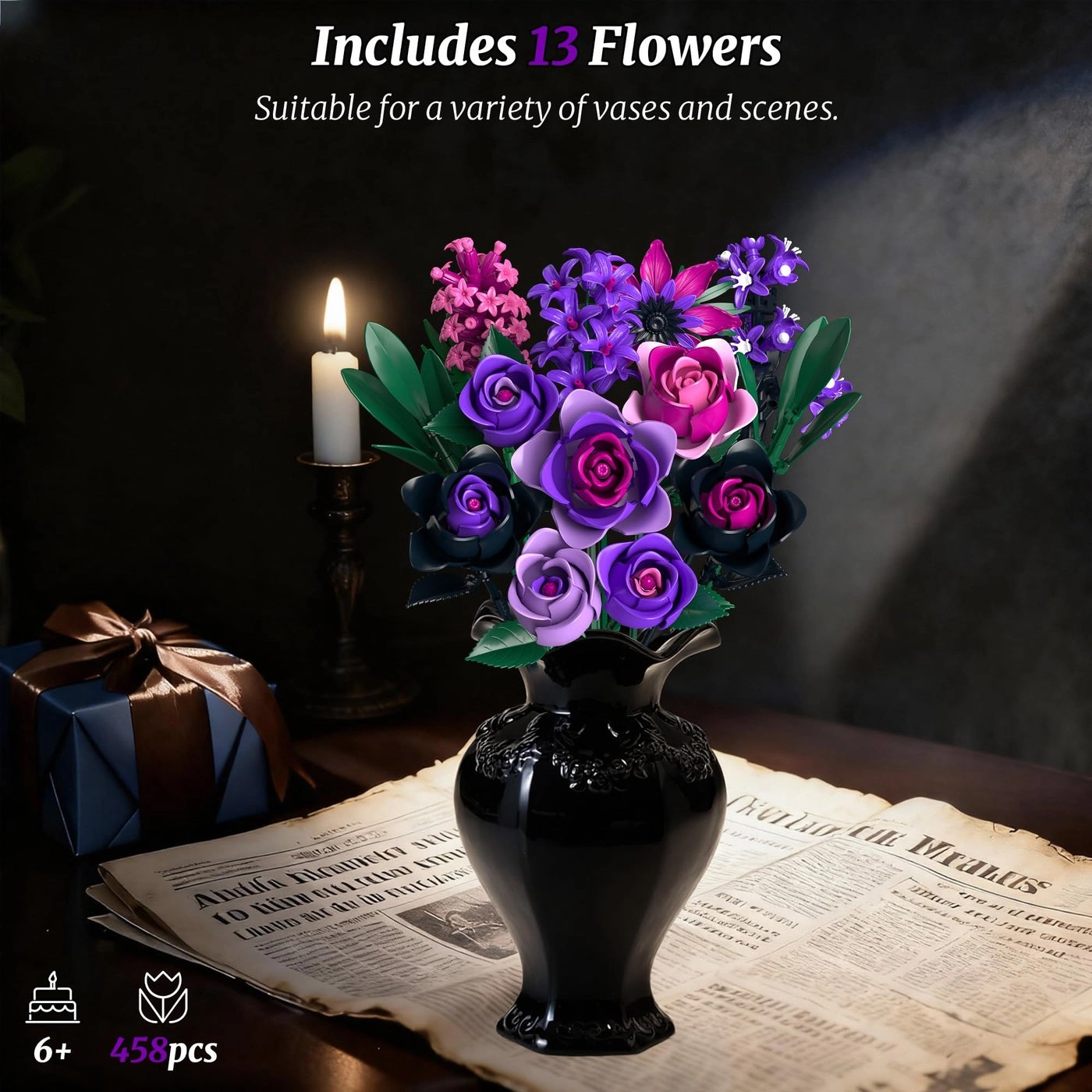 Bouquet Building Set - Purple Rose 458 pcs