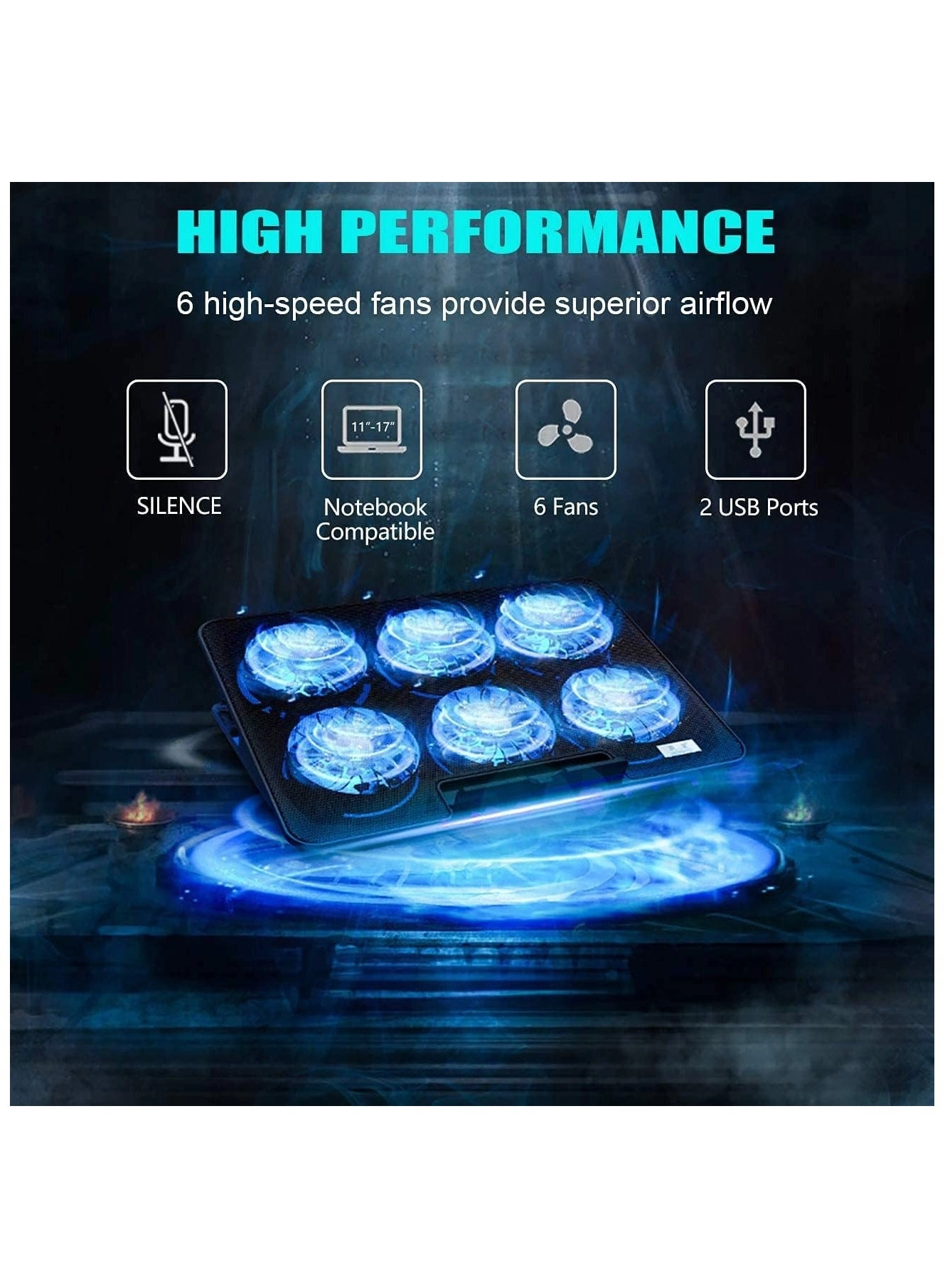 Gaming laptop cooling pad - 6 fans 12-21-inch