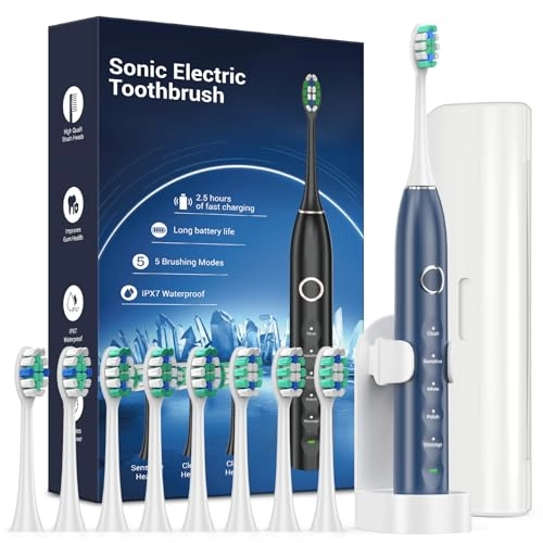 Sonic Electric Toothbrush - 8 Heads Travel Case Light Blue