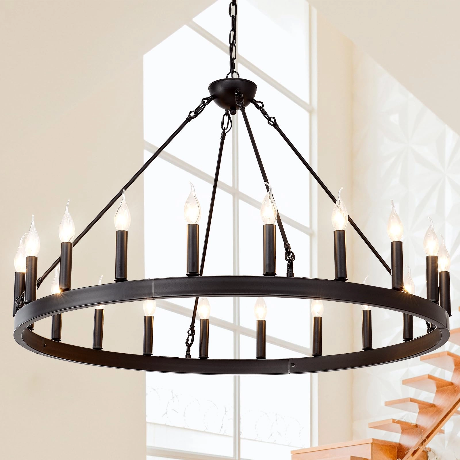 ZBMYRBZJ Wagon Wheel Chandelier - Dimmable