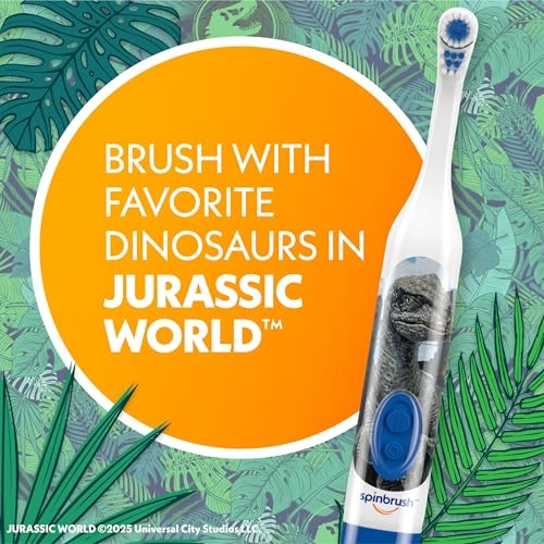 Battery Powered Electric Toothbrush - Jurassic World 1 AA Battery Soft Head Bristles