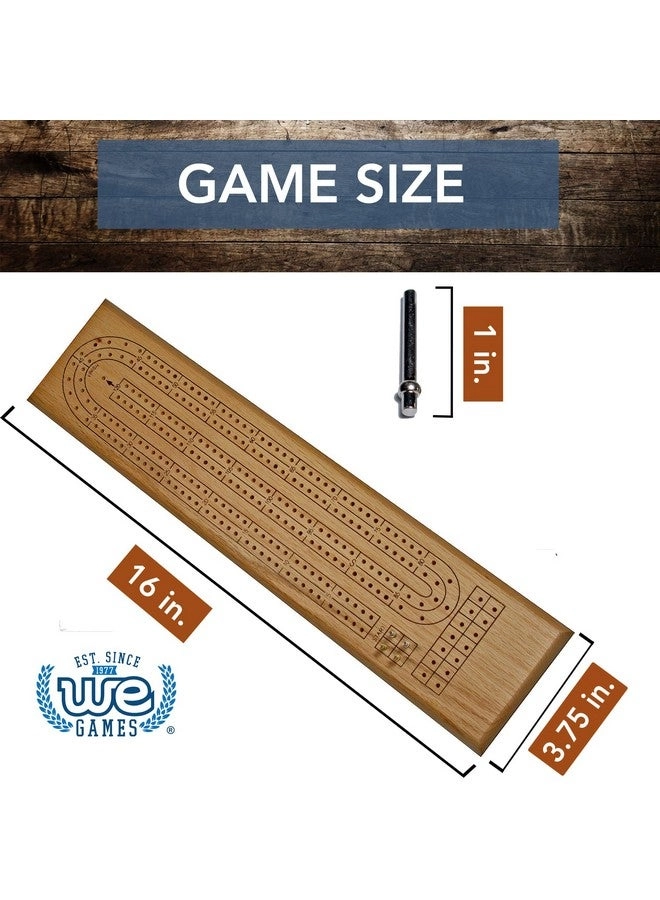 Classic Cribbage Set - Solid Oak Wood Continuous 2 Track Board with Metal Pegs