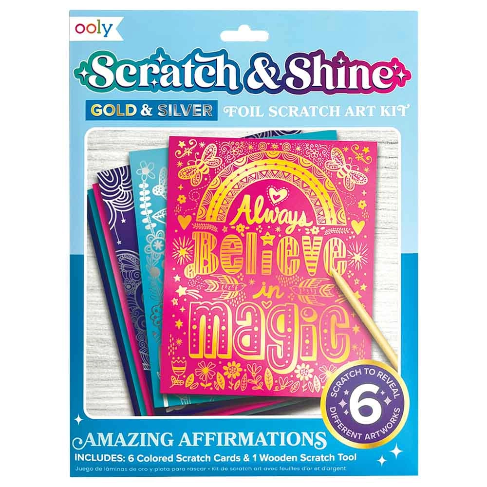 OOLY Scratch & Shine Foil Scratch Art Kit Amazing Affirmations - 6+ years