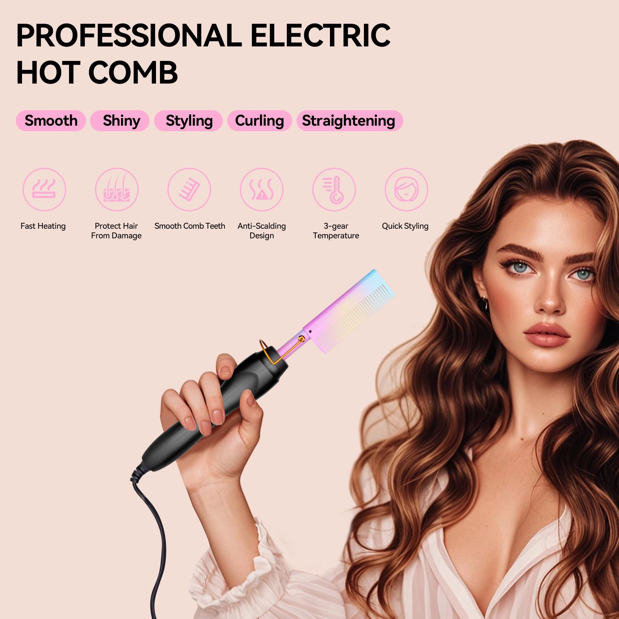 Electric Hot Comb - 12 Inch Multicolored Anti-Scald