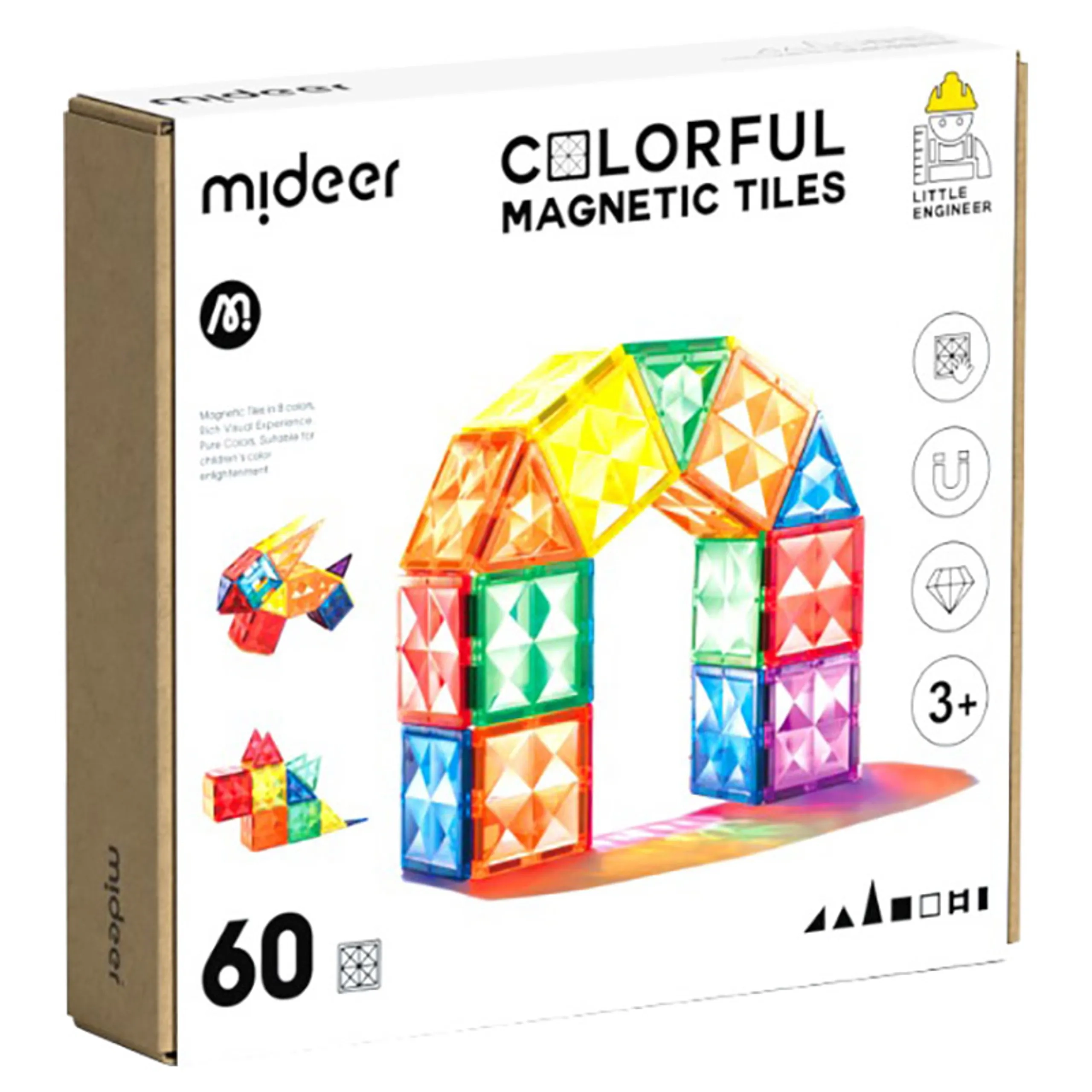 MIDEER Colorful Magnetic Tiles - 60 pcs
