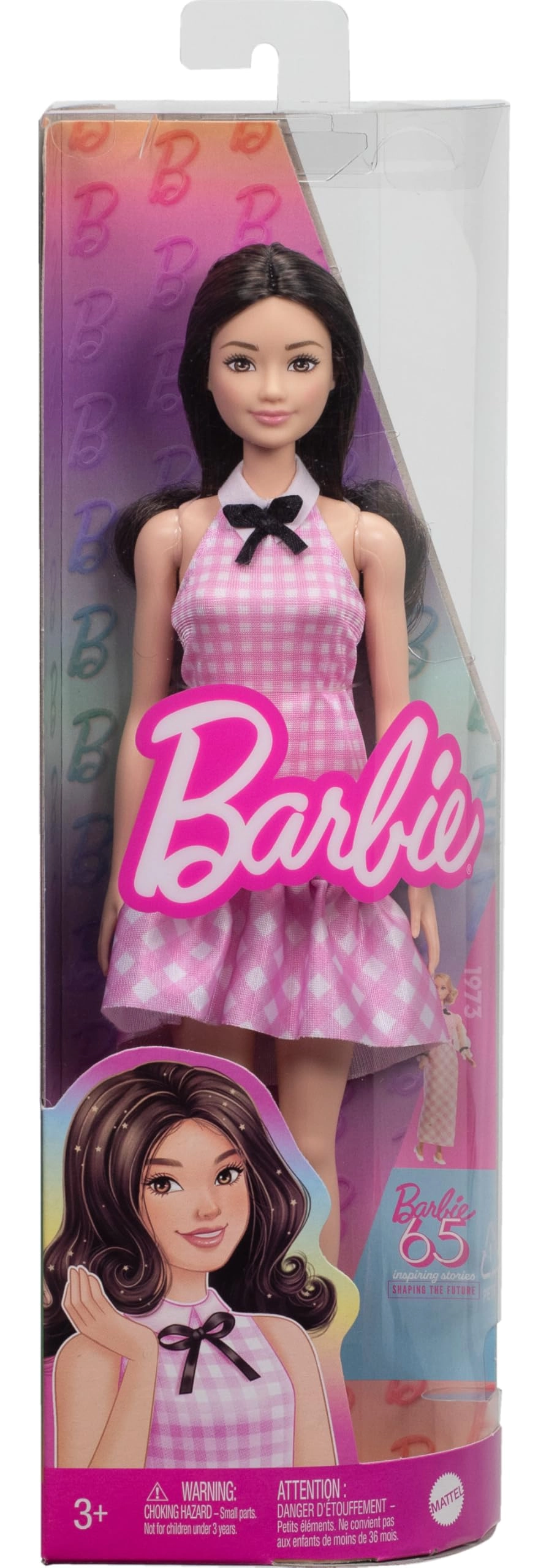 Fashionistas #224 - Black Wavy Hair Pink Gingham Dress Ages 3+