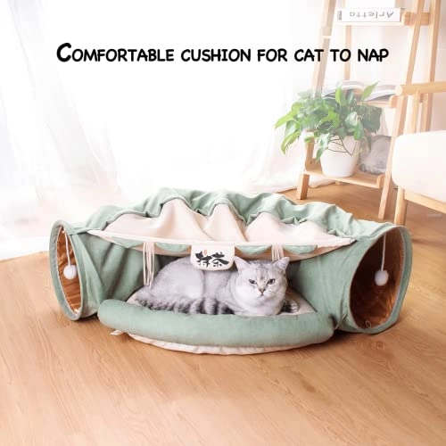 Collapsible Cat Tunnel - 2-in-1 Flannel Green