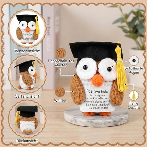 Owl Lucky Charm Graduation 6.8 cm Plush - Handmade + Bag