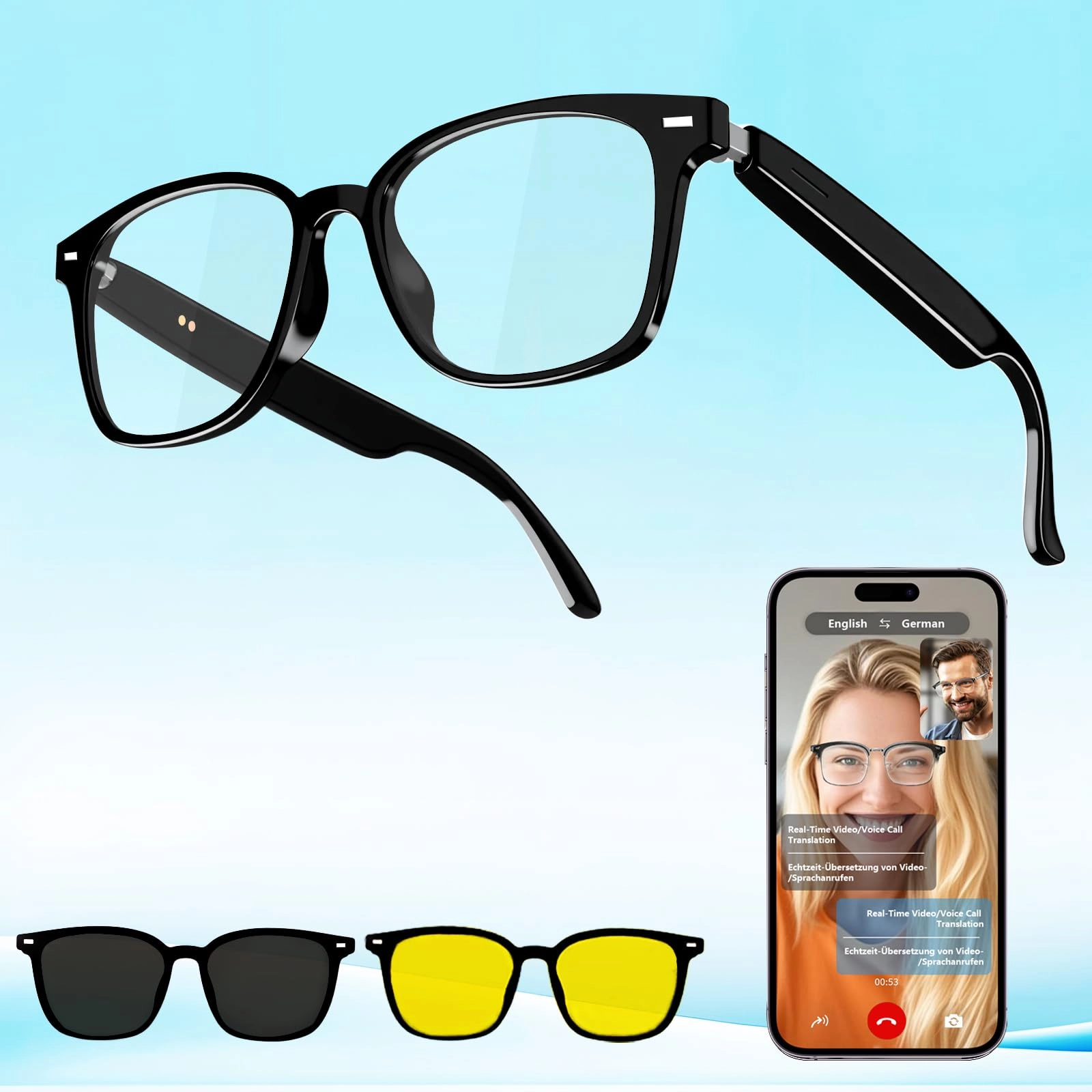 Ai Translation Smart Glasses - Bluetooth 5.3 115 Languages