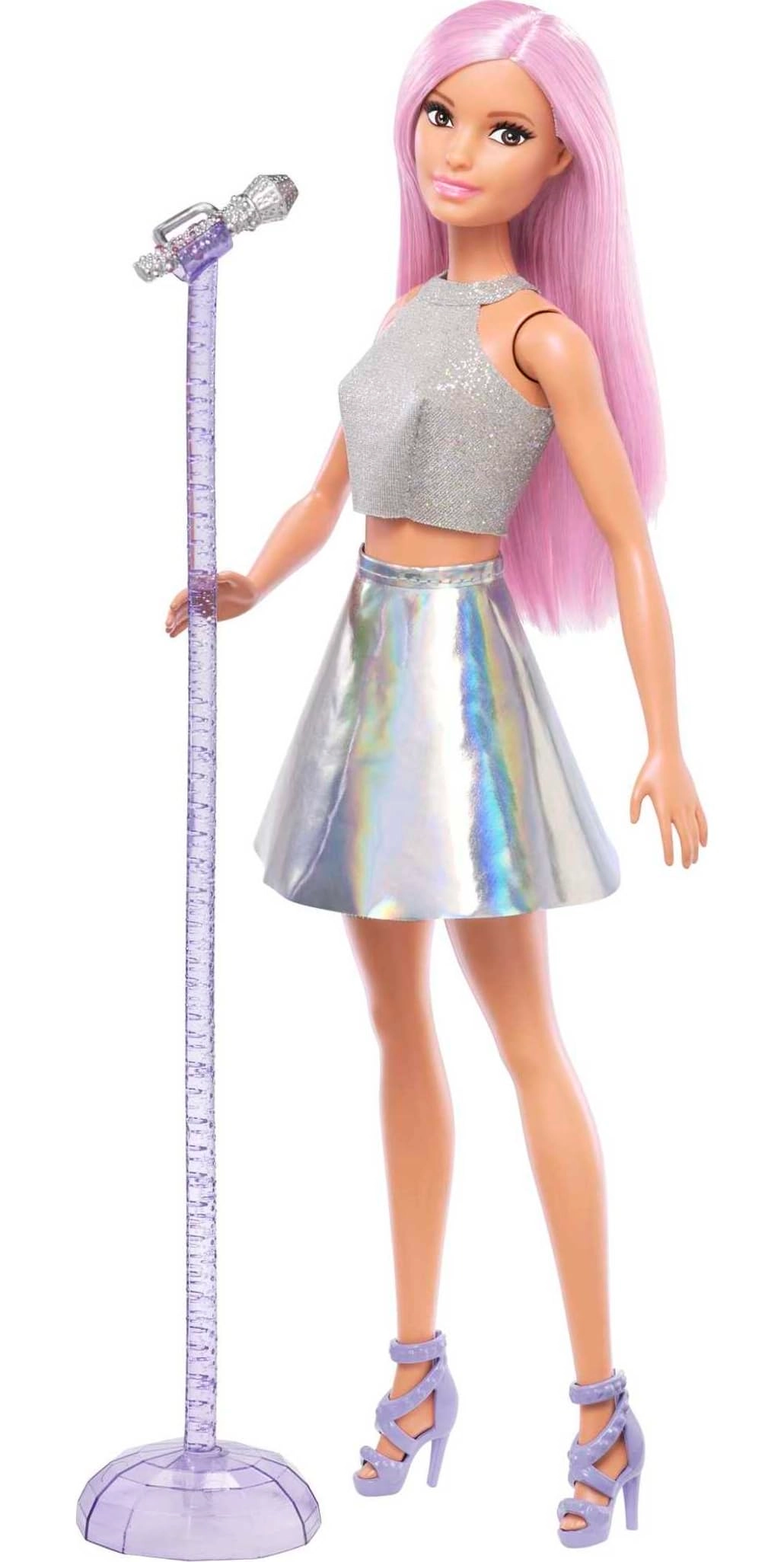 Barbie Pop Star Doll - Iridescent Skirt Microphone Pink Hair Ages 3+