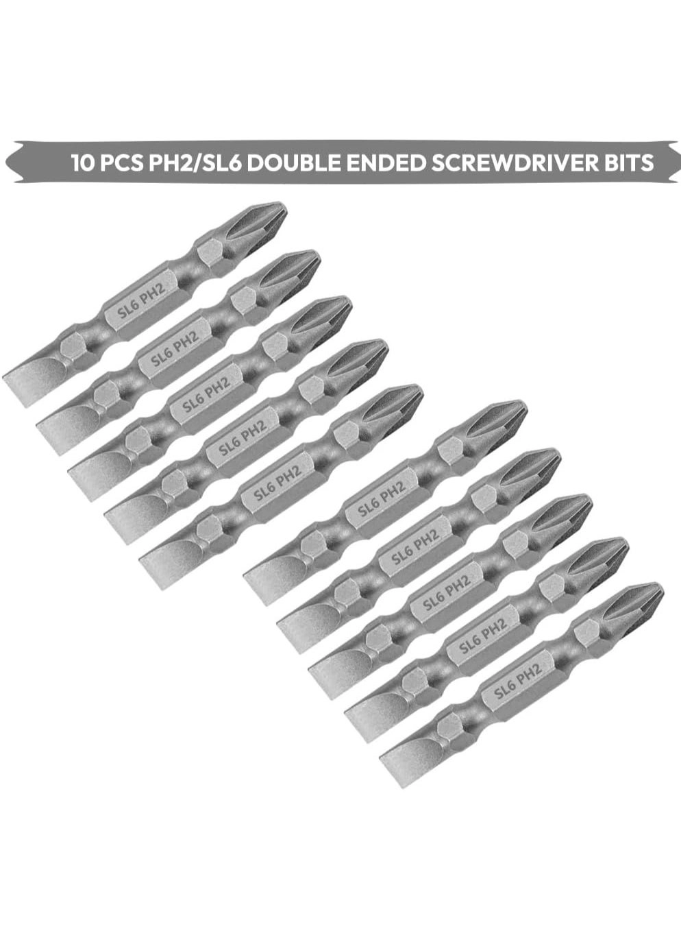 PH2 Double-Ended Screwdriver Bits - 10 Pcs 65mm