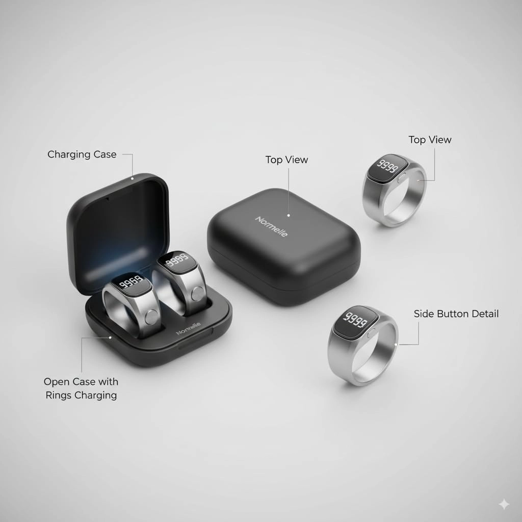 Smart Qibla Tasbih Counter Ring ABS GPS