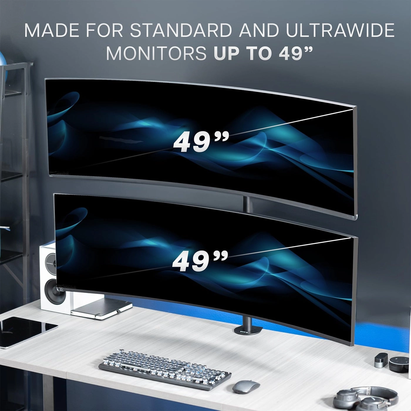 Dual Vertically Stacked Ultra-Wide Monitor Desk Mount - 49 inch