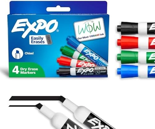 EXPO Low-Odor Dry Erase Markers - assorted colors: red, blue, green, and black Chisel tip