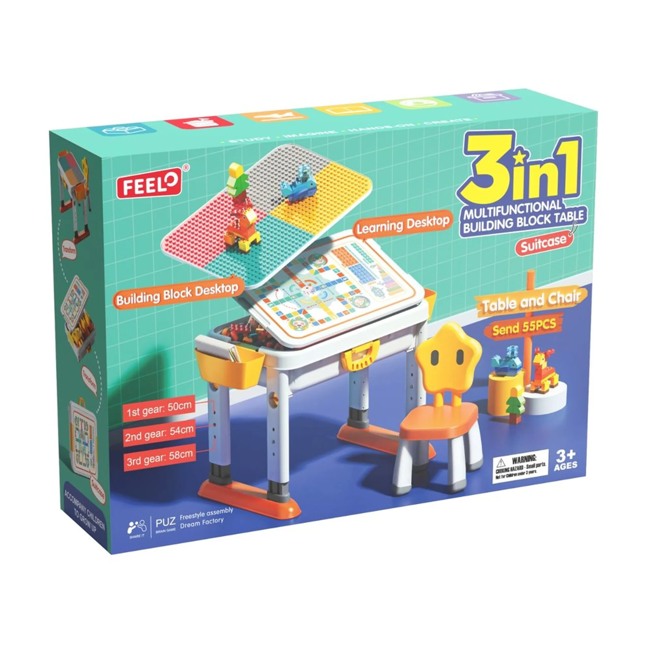 3-In-1 Multifunctional Building Block Table & Chair Set - 55 pcs