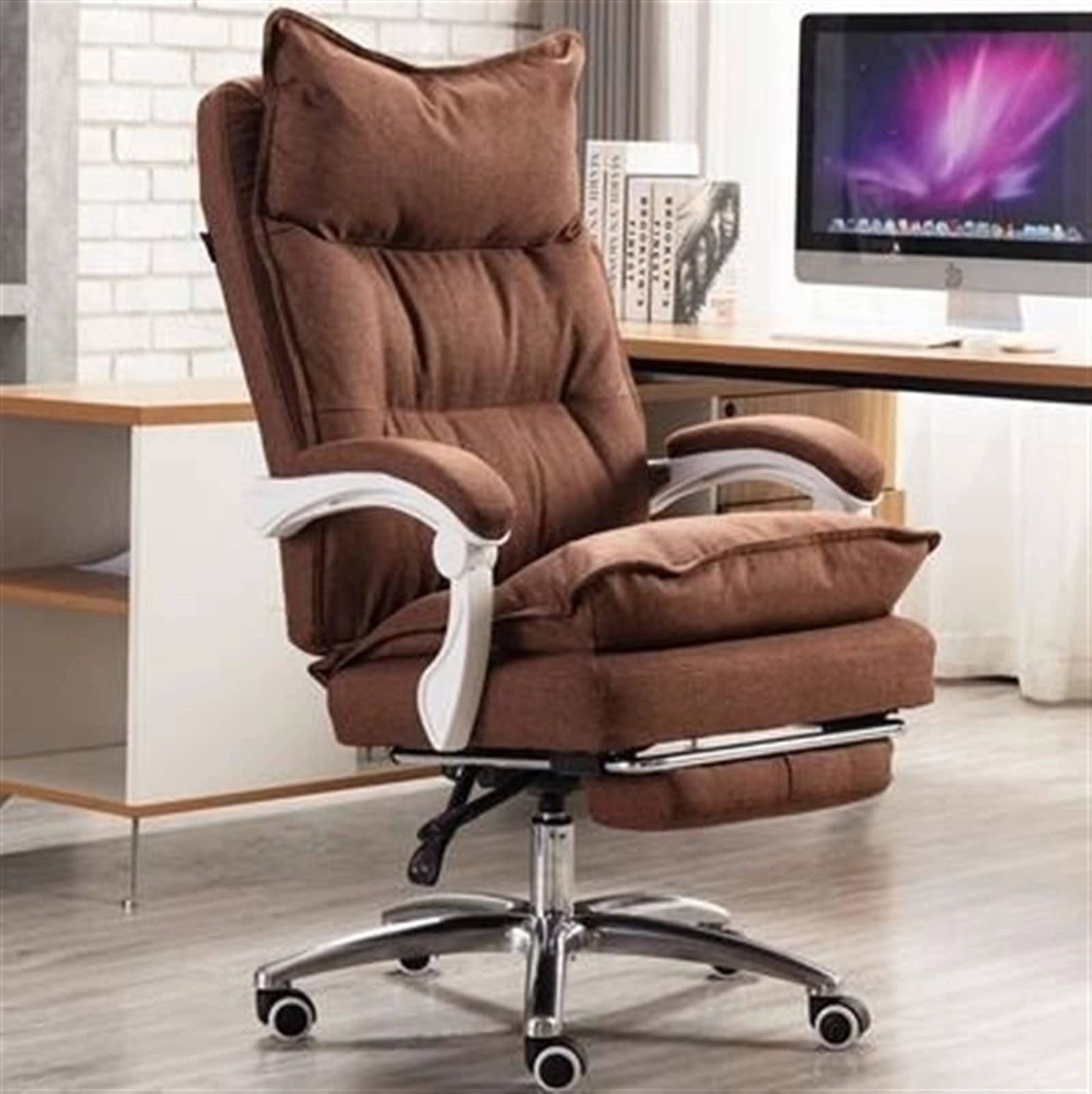Desk Chair - PU Leather Brown High Back