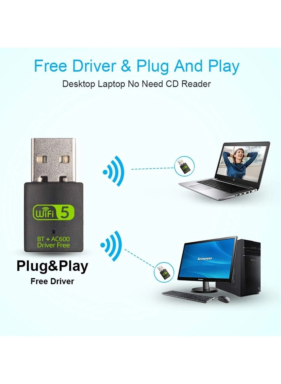 USB WiFi Bluetooth Adapter - 2.4/5Ghz