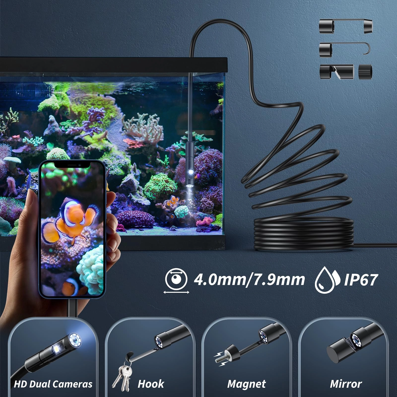 Borescope - Dual Lens 5-inch IPS LCD 16.5ft