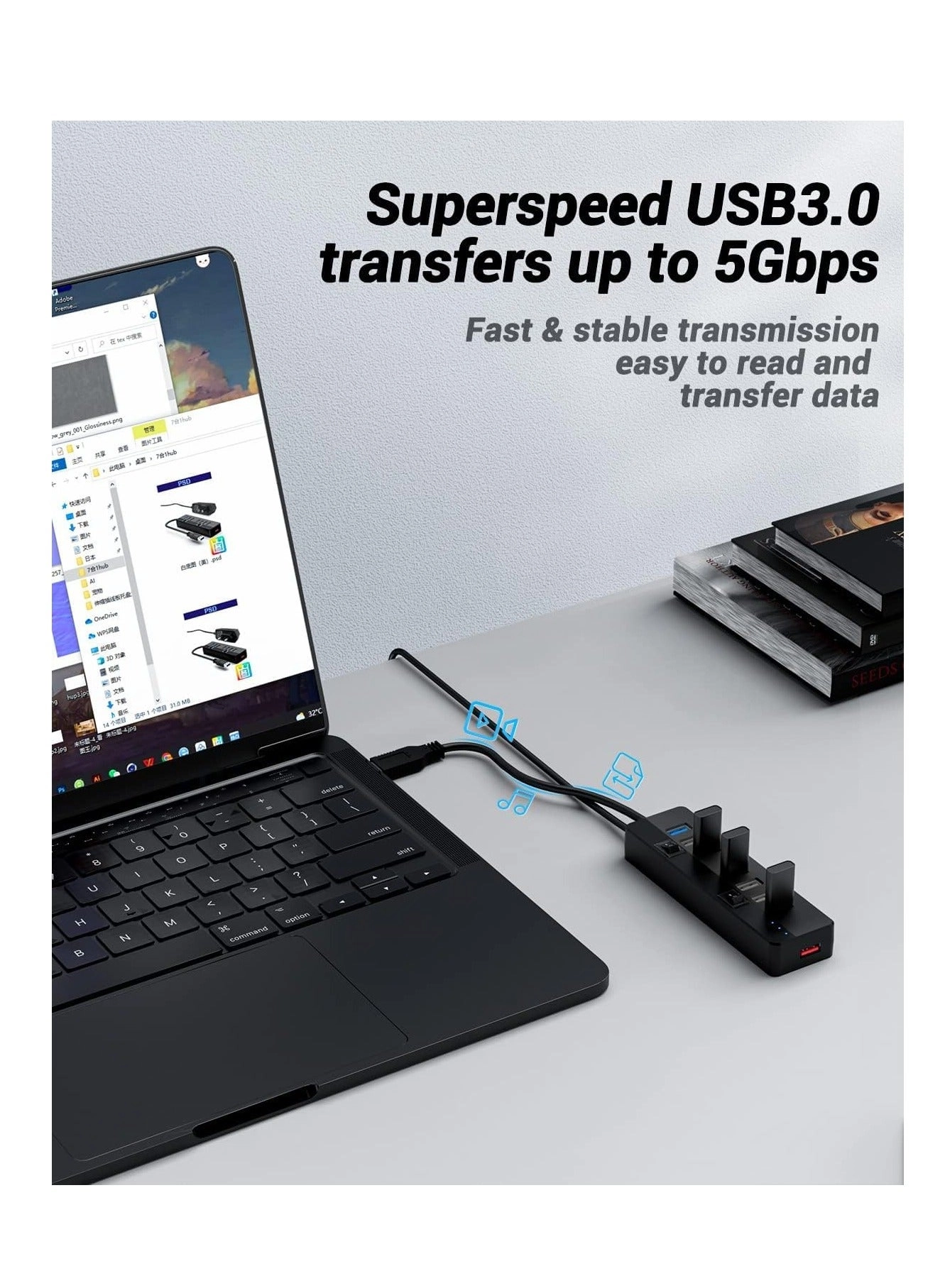 USB 3.0 Hub - 6-Port 5Gbps 3.3ft Cable