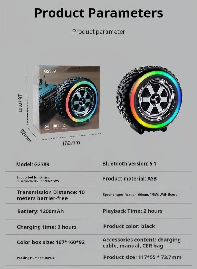 Wireless Bluetooth Speaker with LED Lights - HD Sound TF Card