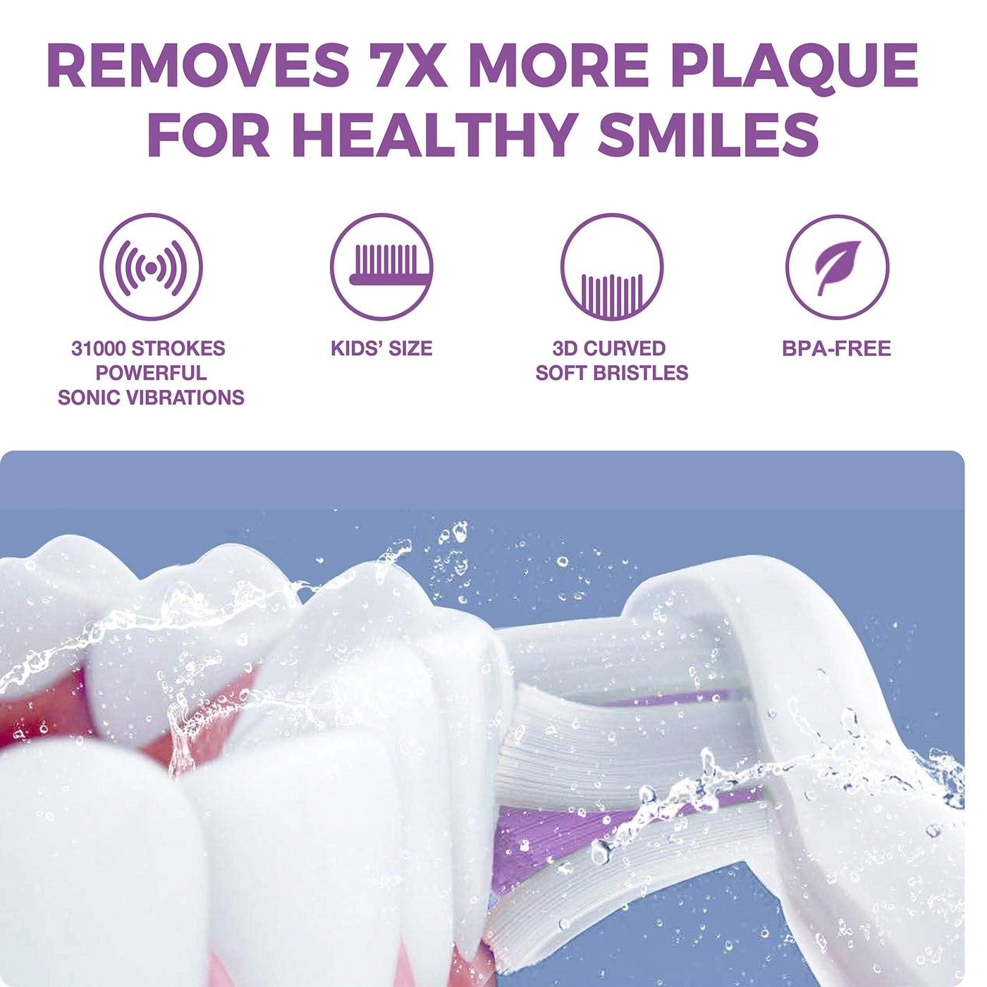 Sonic Rechargeable Kids Electric Toothbrush - 3 Modes 24000 Strokes IPX7 Waterproof