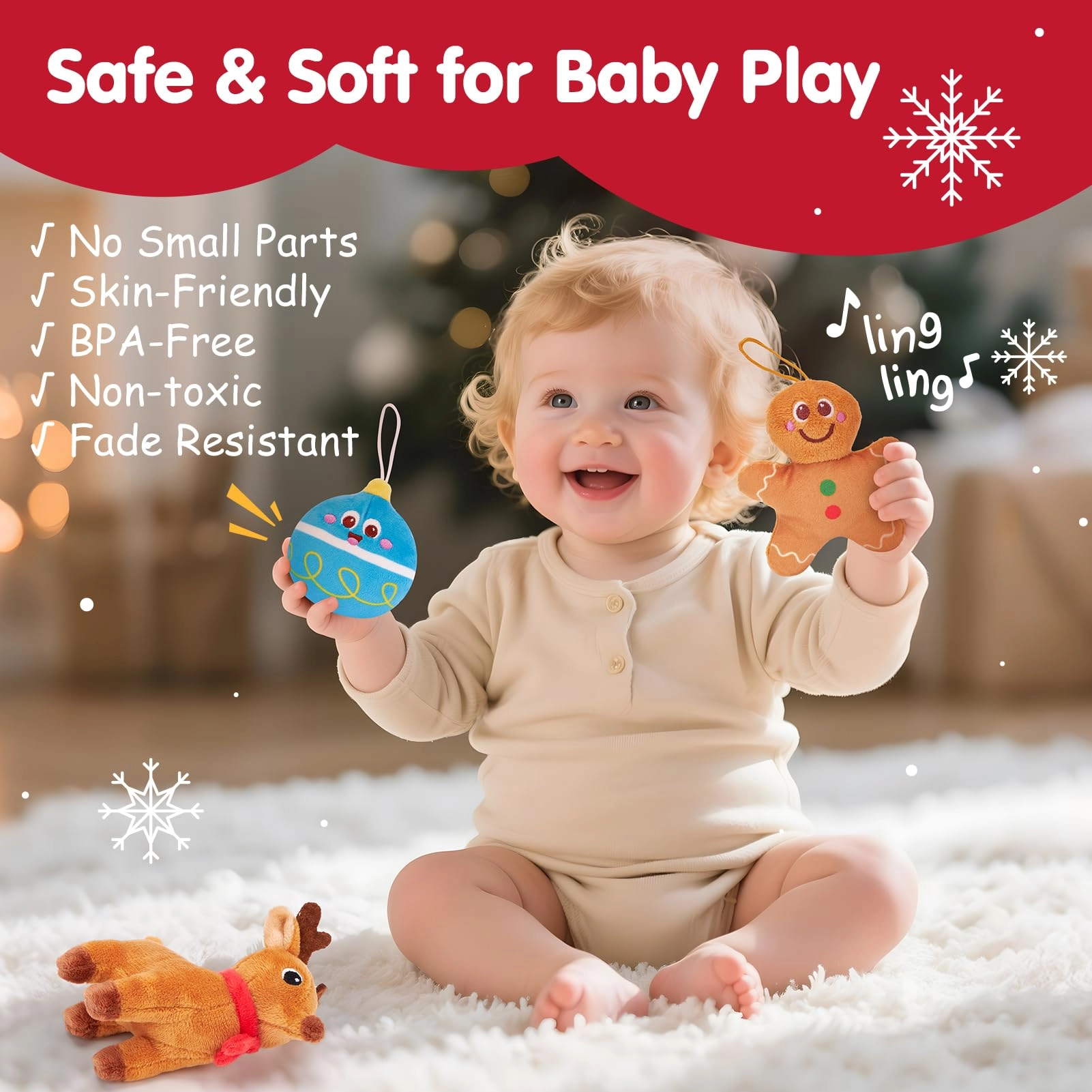 Musical & Sensory Plush Toy Set - 6-36 MONTHS Polyester Christmas 7