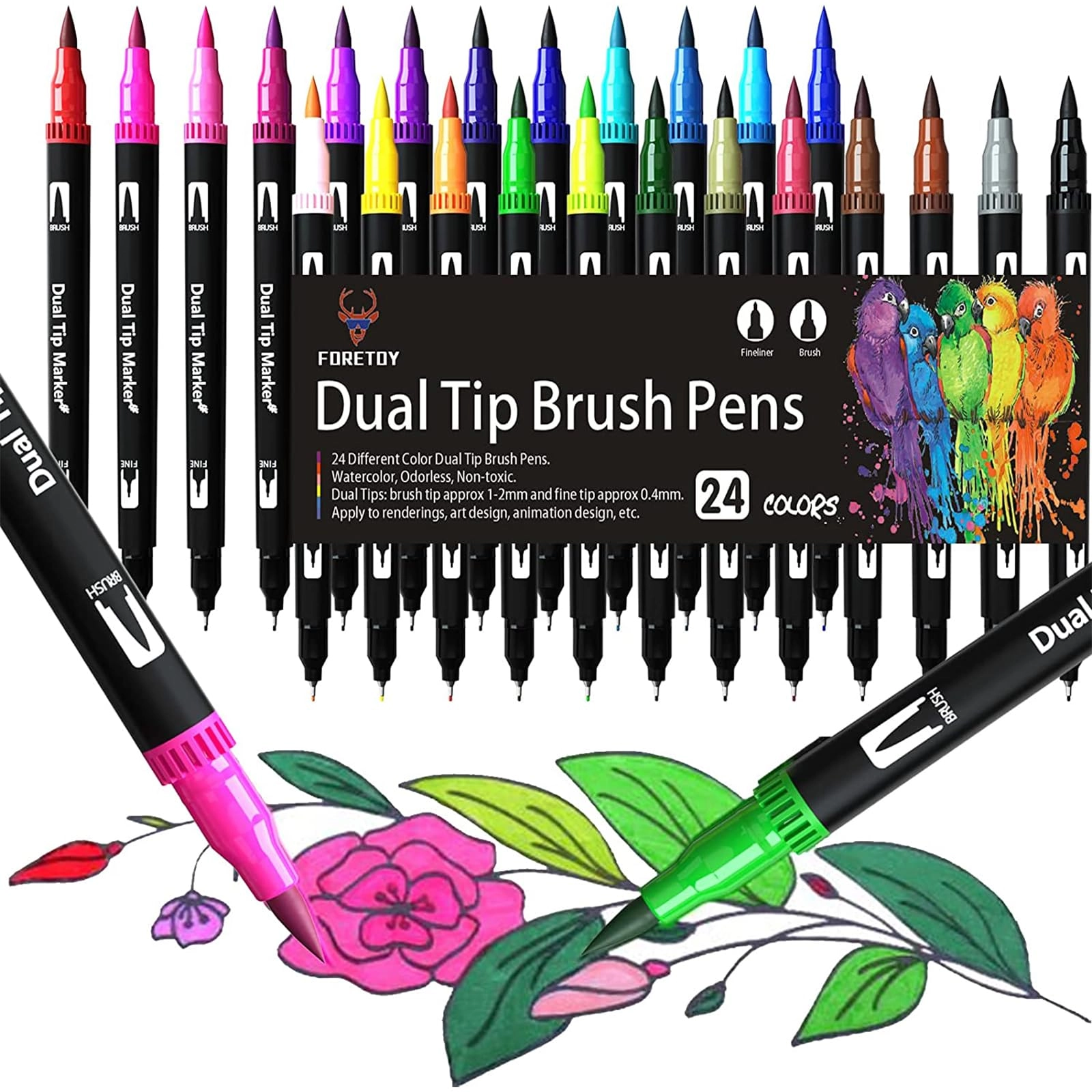 foretoy Felt Tip Pens - 24 Colours Multicolored 0.4 millimeters