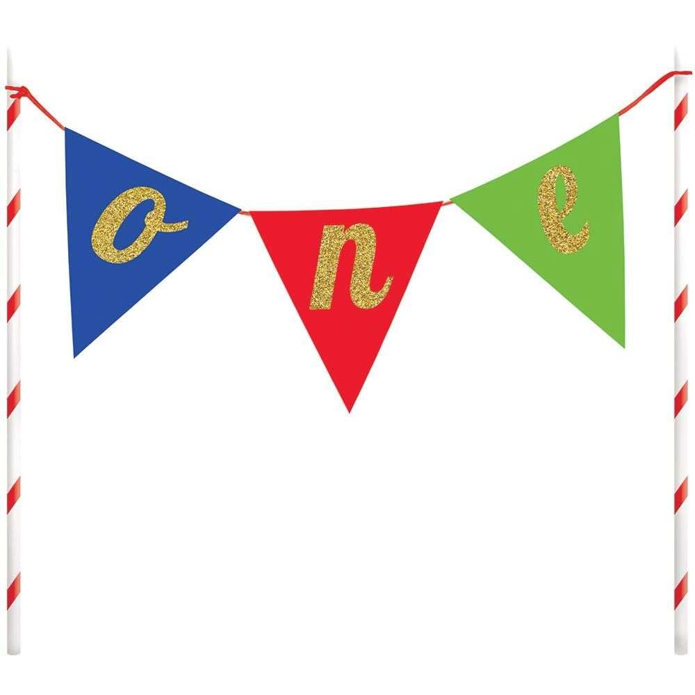 Party Zone One Pennant Cake Topper - 1pcs 1st Bday