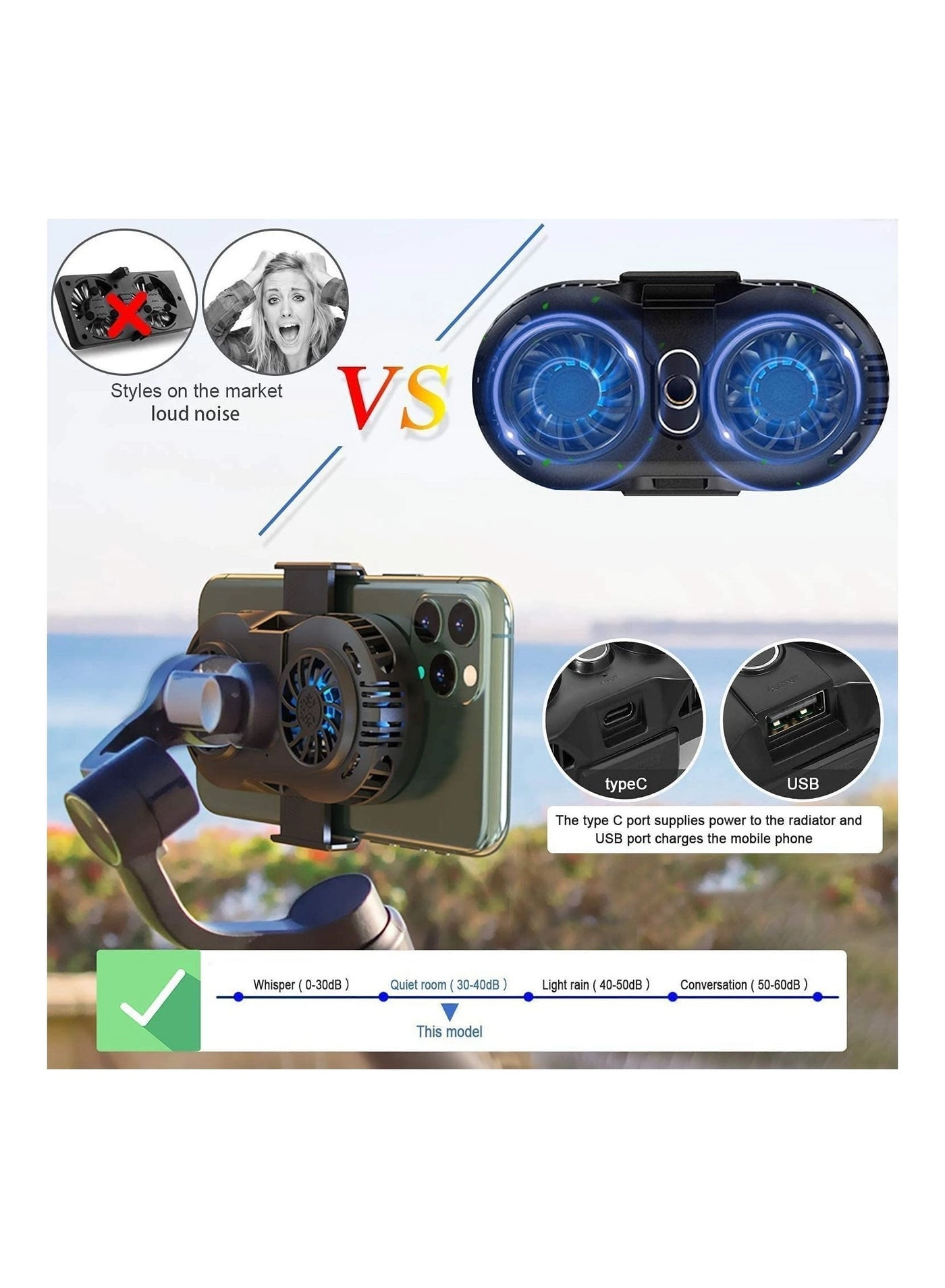 Phone Cooler Fan - Game Pad Holder Dual Semiconductor Cooling USB