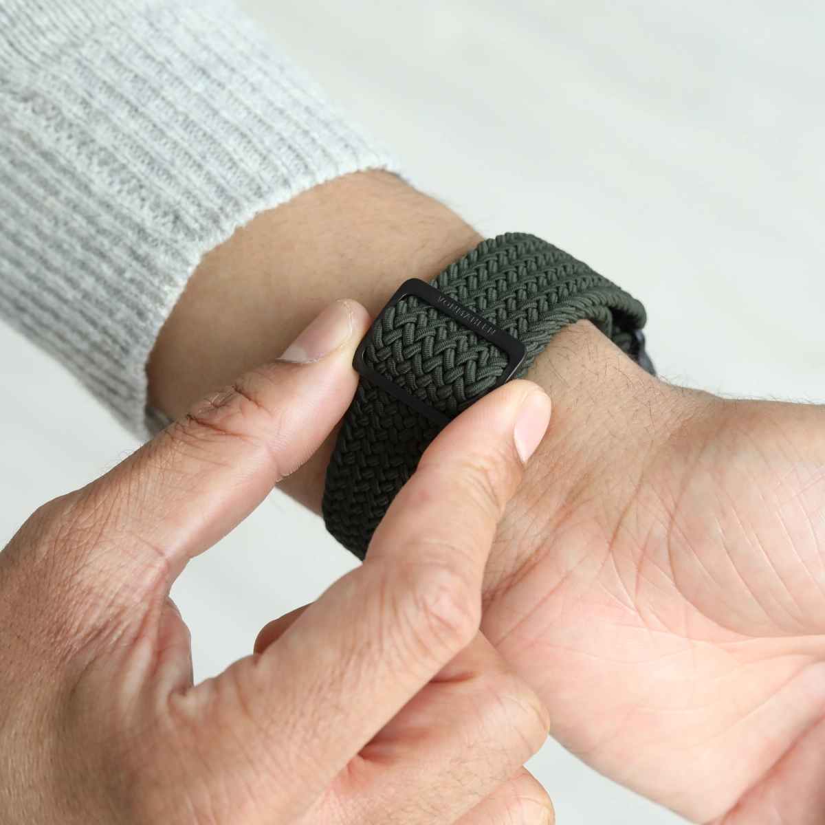 Watch Band for Apple Watch 44/45/46/49mm - Nylon Stepless adjustable clasp Olive Black One Size