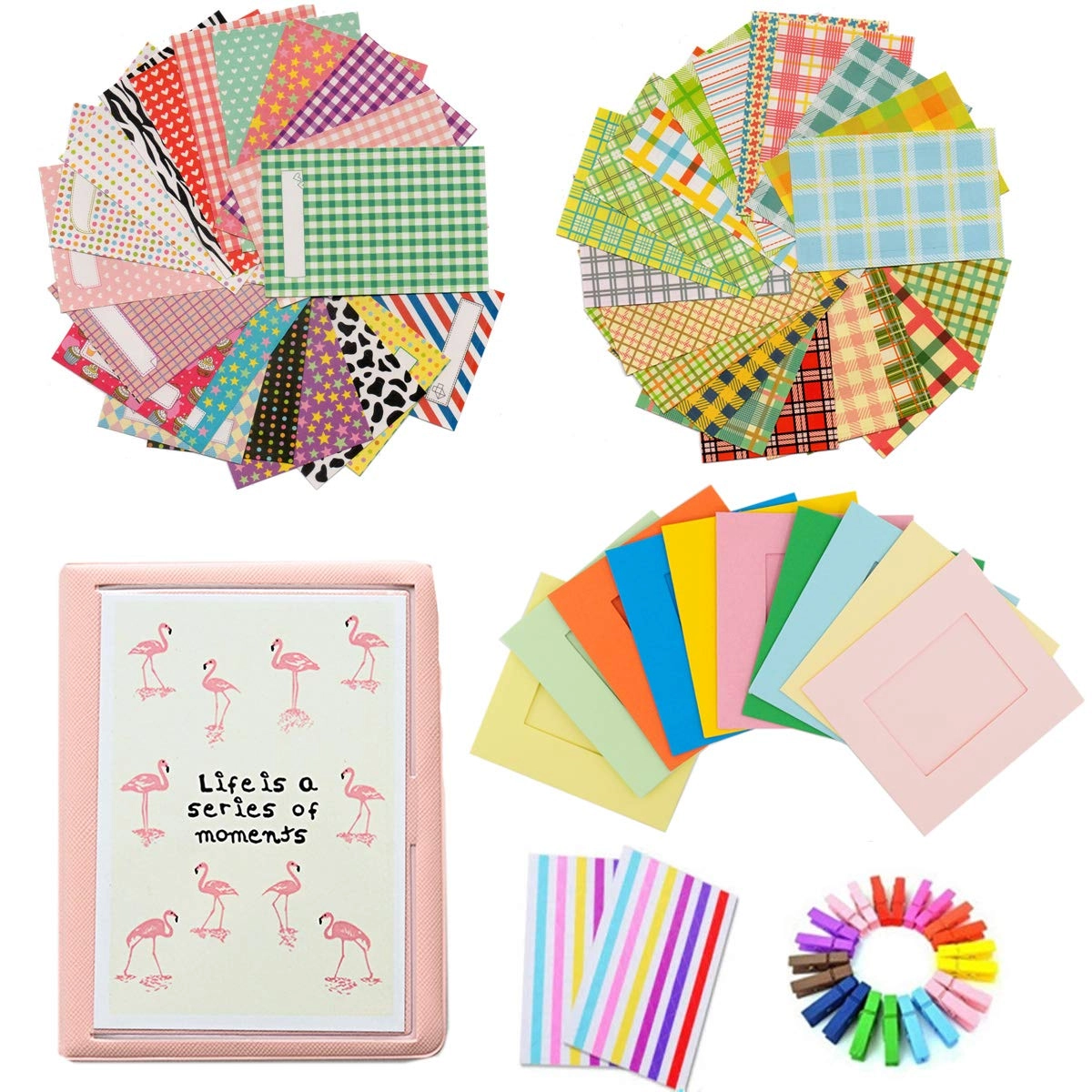 Ngaantyun Photo Album - 1 + Assorted Stickers - 40 + Paper Wall Hanging Frame - 10 + Hang Clips with String - 10 + Corner Stickers - 2