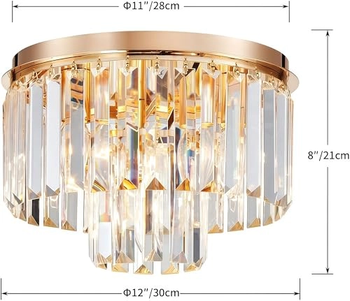Crystal Chandelier - D30 x H24 cm E14 Socket 3 Bulbs Gold Finish