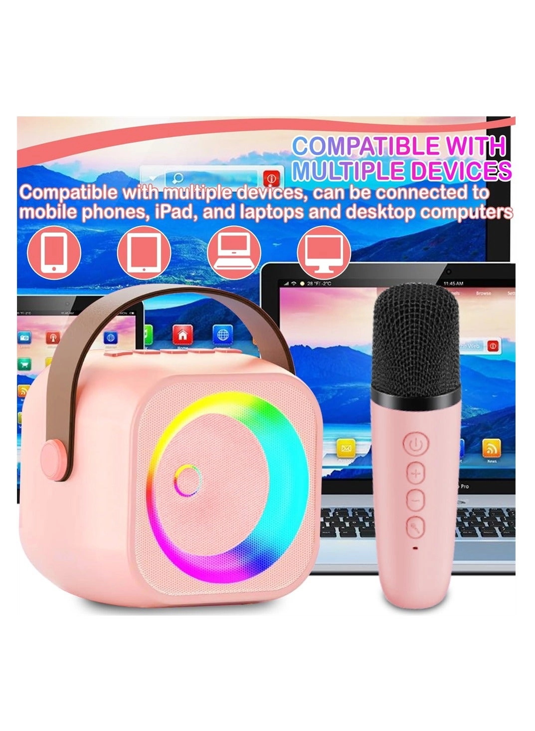 Mini Karaoke - 2 Wireless Microphones 8-10 hours playback