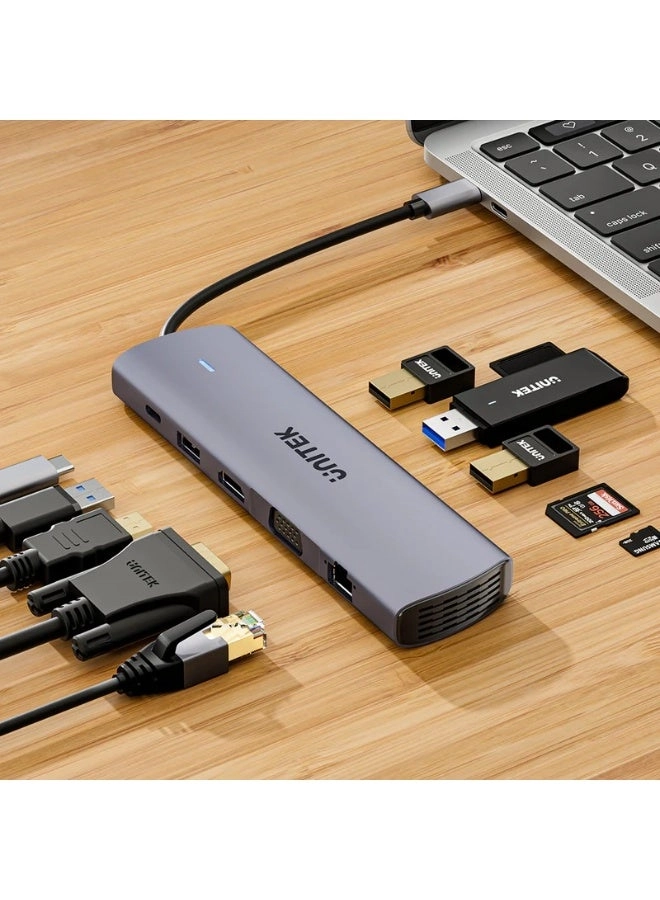 D1113A - 9-in-1 USB-C Hub 3x USB-A 5Gbps HDMI 4K@30Hz PD 100W