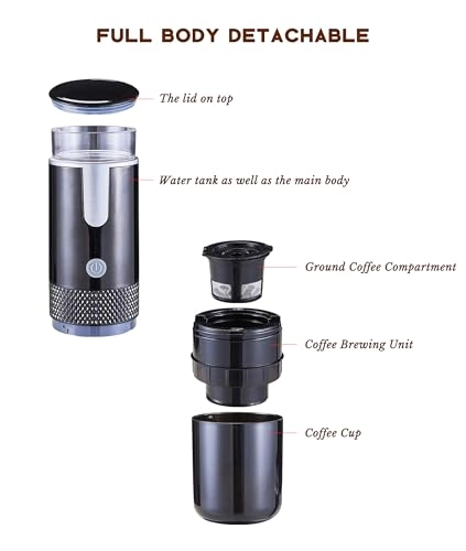 Portable Machine - 1200mAh Rechargeable Compatible with Capsules and Ground Coffee