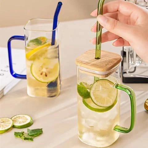 Kids Glass Tumbler - 2 pcs - Straw and Lid - 350 ml