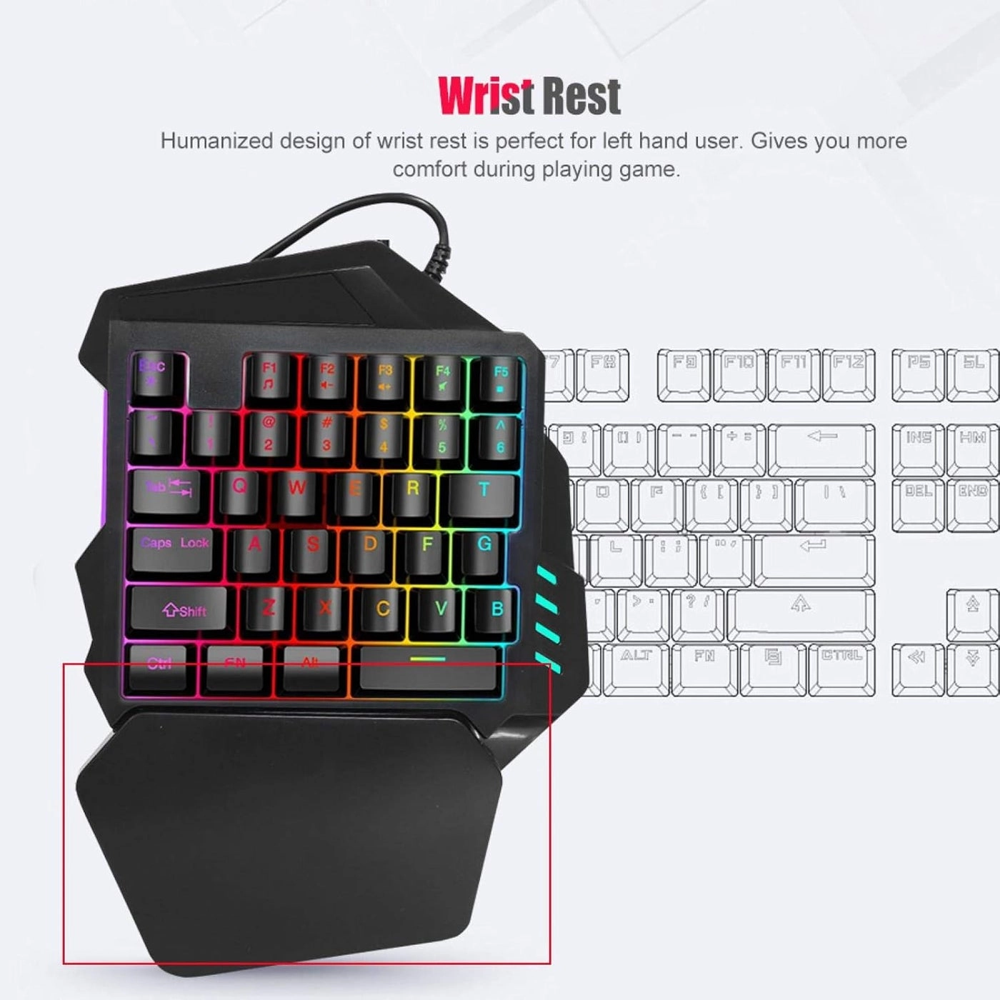 OneHanded RGB Backlight Gaming Keyboard - Wired