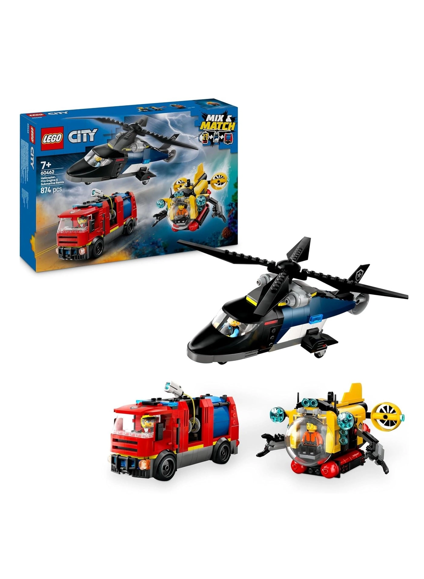 City 3in1 Helicopter, Fire Truck & Submarine Remix (60462)