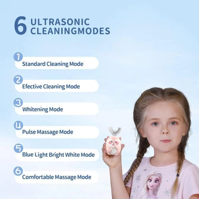 Kids Electric U Shaped Toothbrush - 4 Brush Heads Rechargeable IPX7 Waterproof