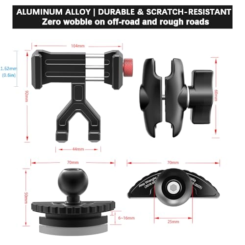 Aluminum Phone Mount for Jeep Wrangler JL & Gladiator JT