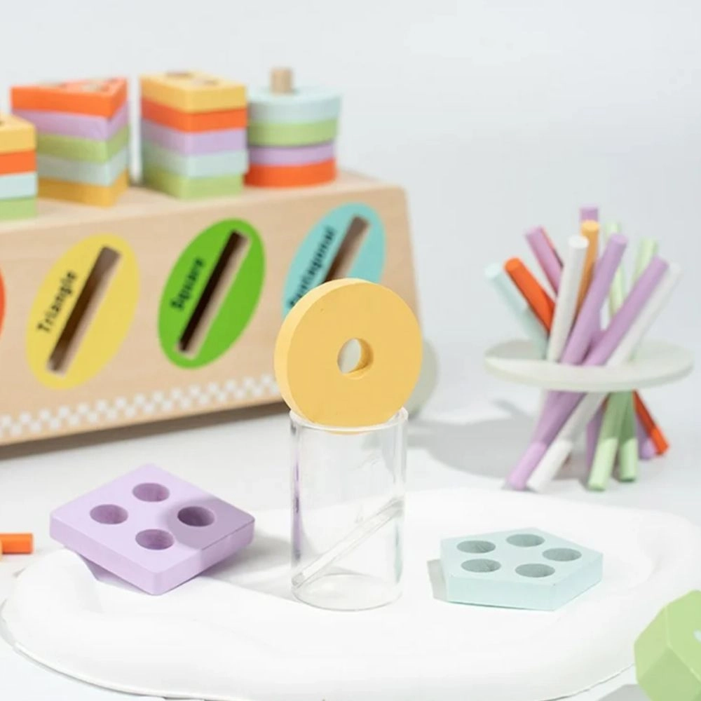 Multifunctional Wooden Shape Sorter - 1+ 25 wooden disks