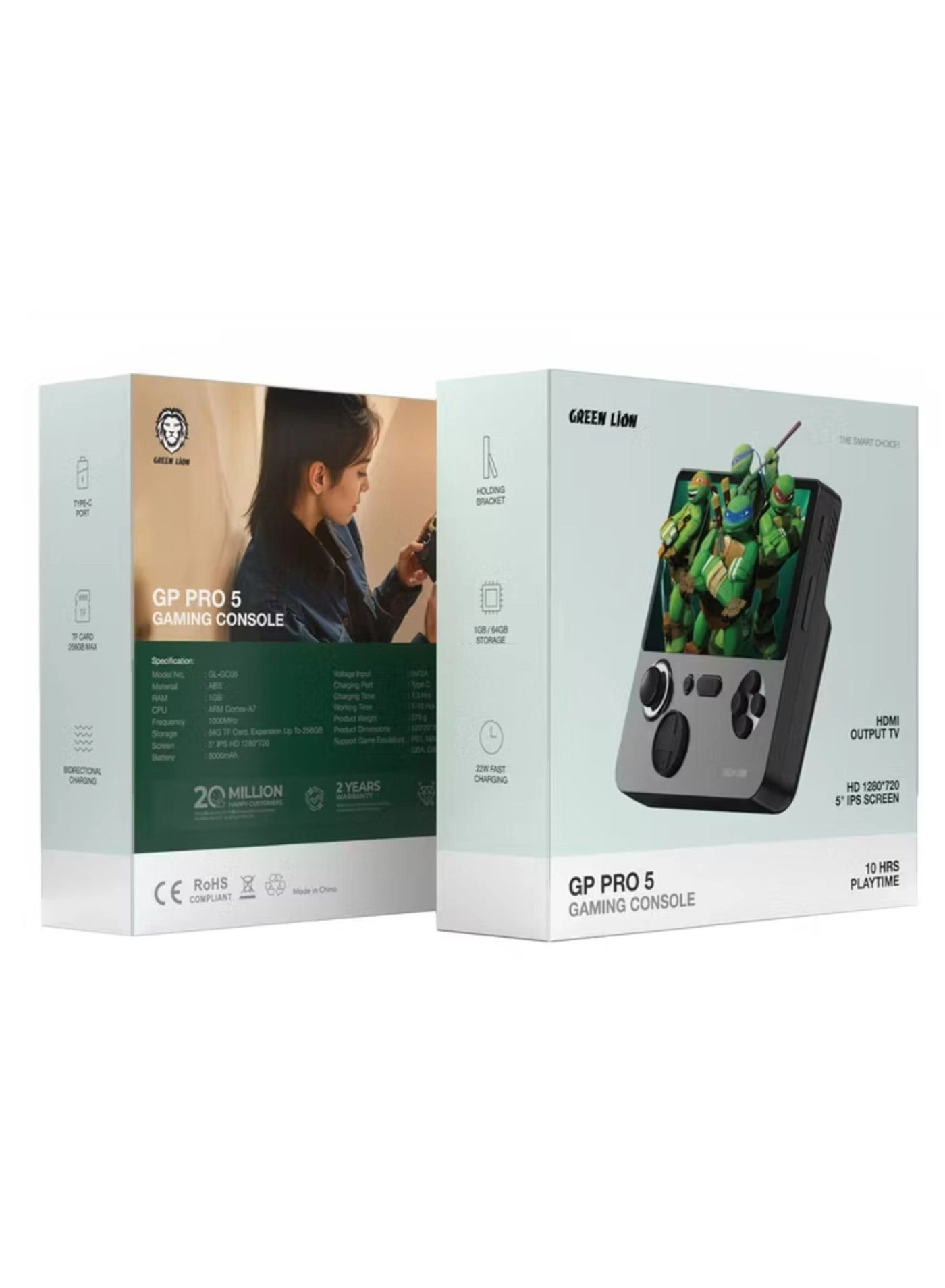 GP PRO 5 E5 - 5-inch IPS HD display (1280x720), 64GB TF (expandable to 256GB), 5000mAh battery (7-10 hours)