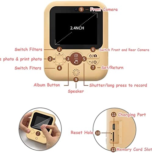 Instant Print Camera - 12MP 2.4-inch IPS HD Zero Ink Printing