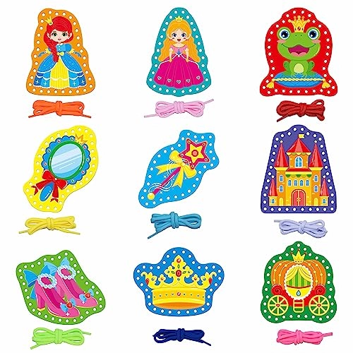 Princess Lacing Cards - Kid 9 pieces