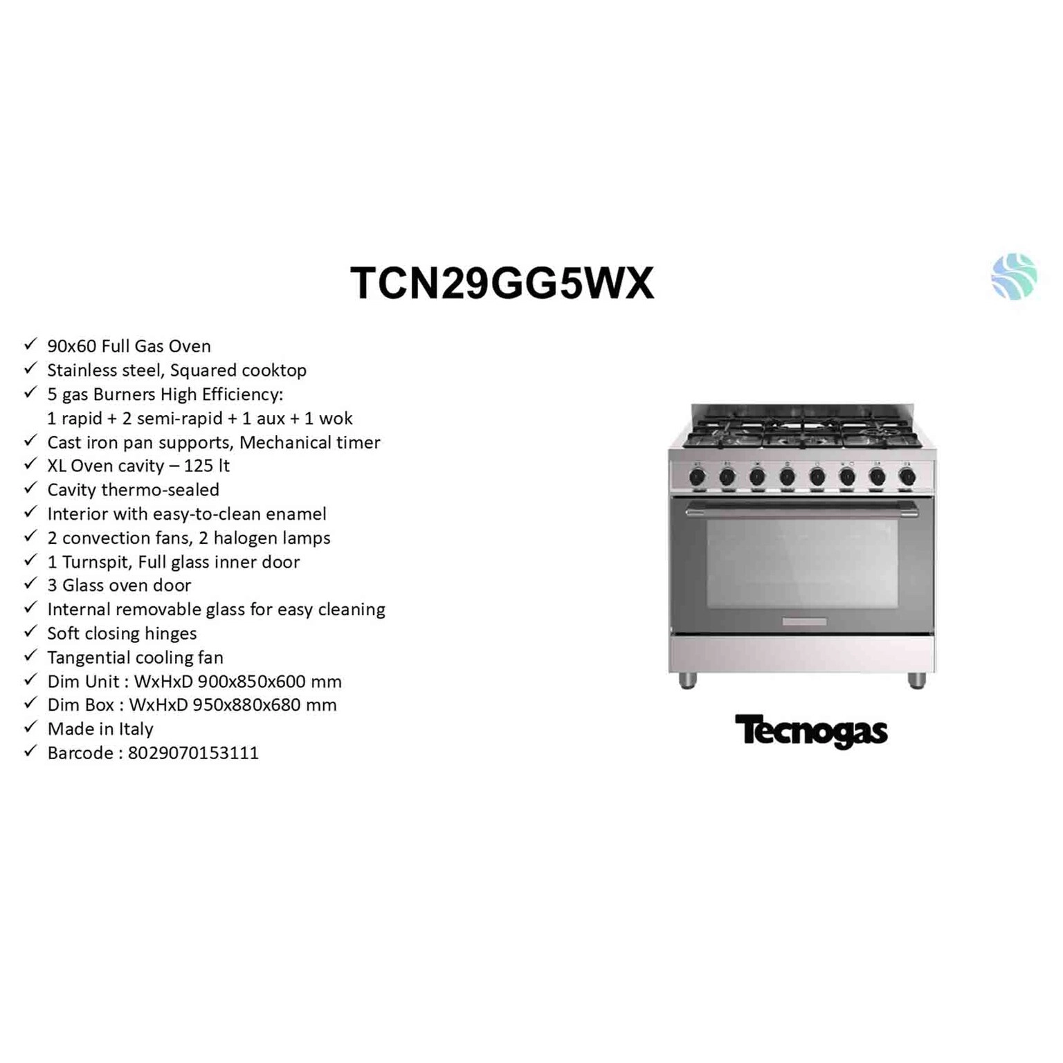 TCN29GG5WX GAS Cooker