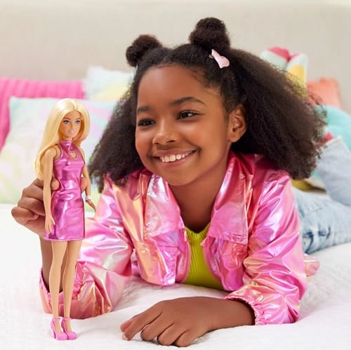 Barbie Fashionistas - Plastic Blond Metallic Pink Minidress Ages 3+